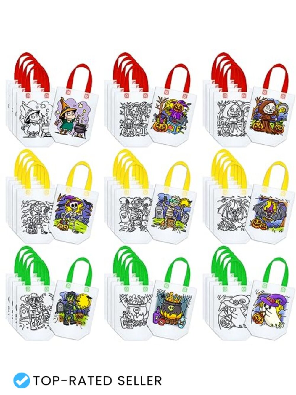 45 Pcs Halloween Coloring Tote Bags for Kids DIY Craft Non Woven Fabric